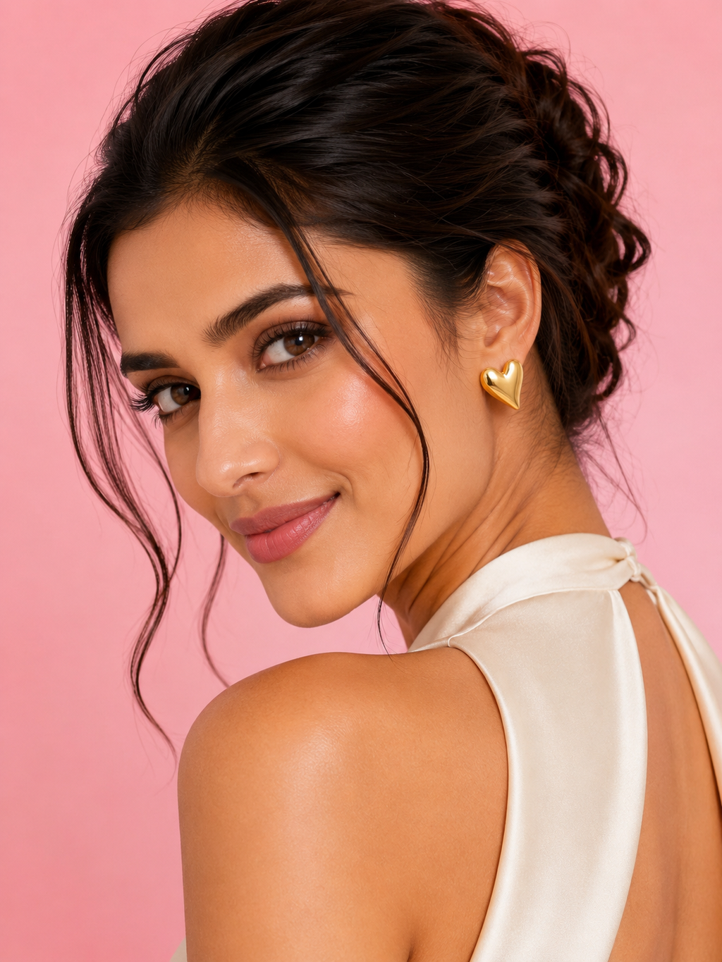 Gold-Plated Puffy Heart Stud Earrings | 18K Gold-Plated Jewellery