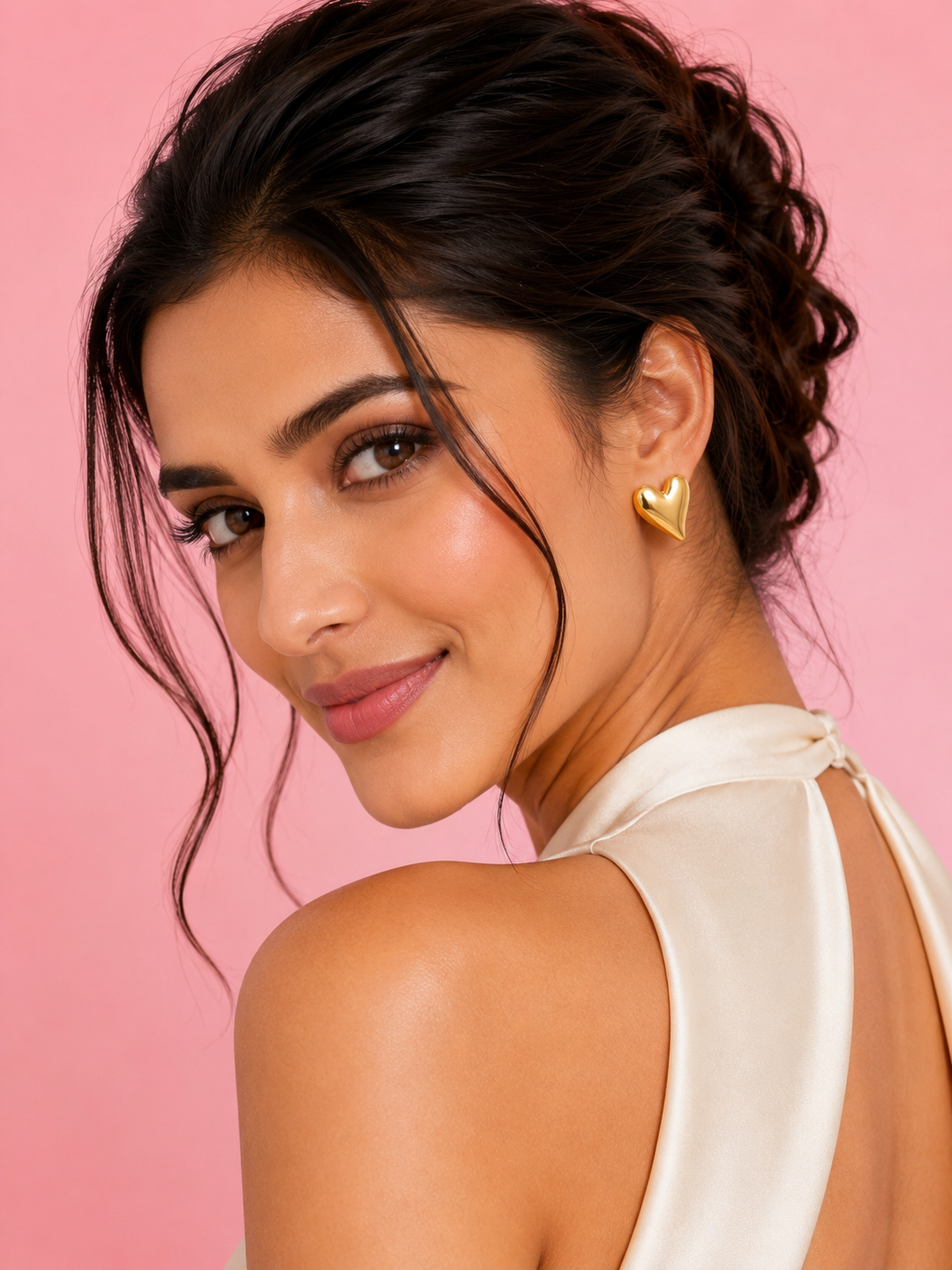 Gold-Plated Puffy Heart Stud Earrings | 18K Gold-Plated Jewellery