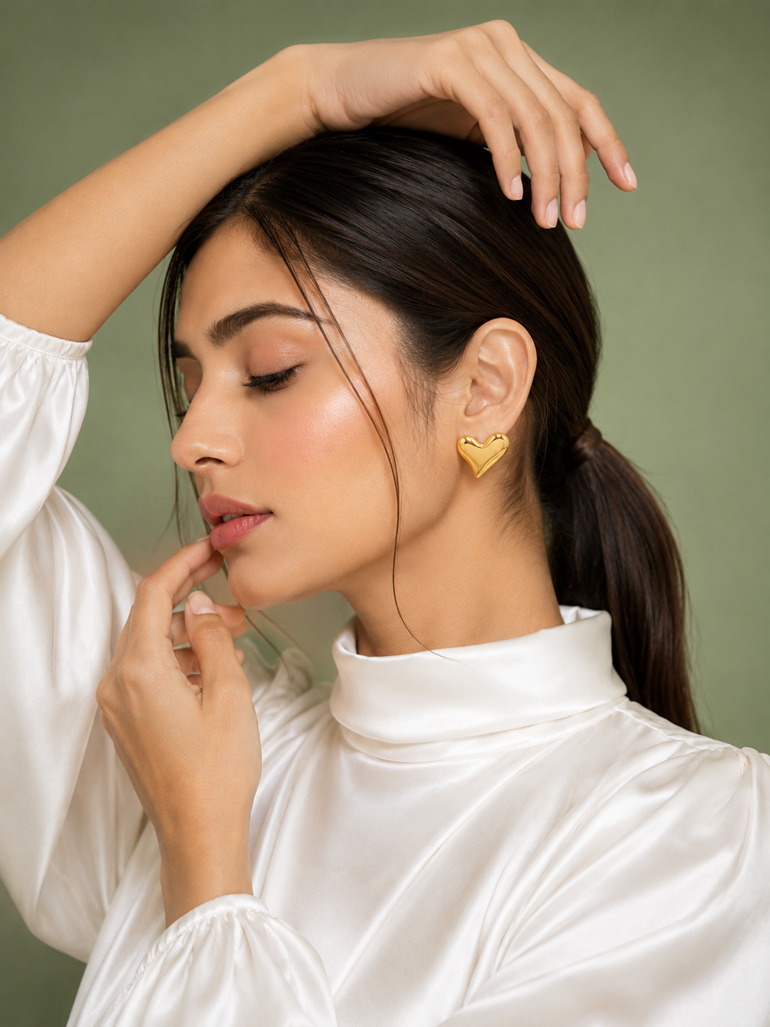 Gold-Plated Puffy Heart Stud Earrings | 18K Gold-Plated Jewellery