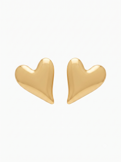 Gold-Plated Puffy Heart Stud Earrings | 18K Gold-Plated Jewellery