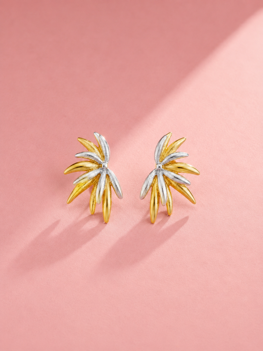 Gold &amp; Silver Palm Leaf Earrings | 18K Gold-Plated Demi-Fine Jewellery