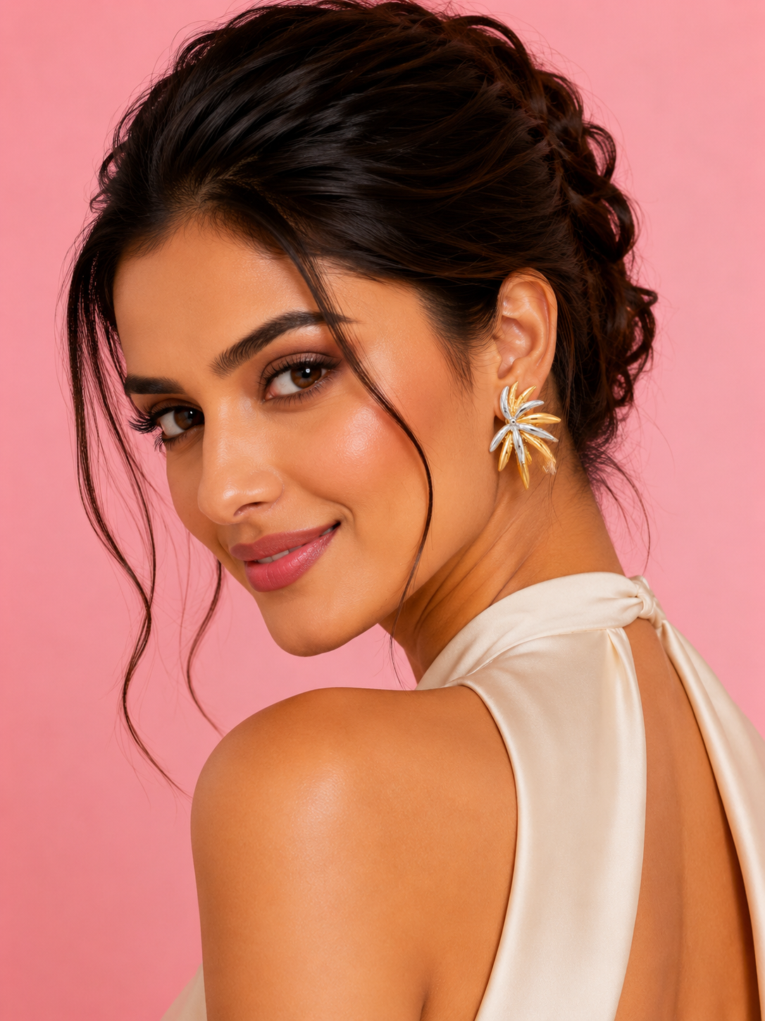 Gold &amp; Silver Palm Leaf Earrings | 18K Gold-Plated Demi-Fine Jewellery
