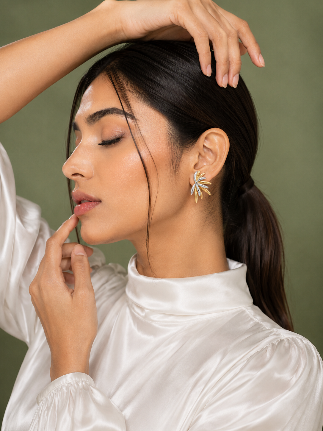 Gold &amp; Silver Palm Leaf Earrings | 18K Gold-Plated Demi-Fine Jewellery