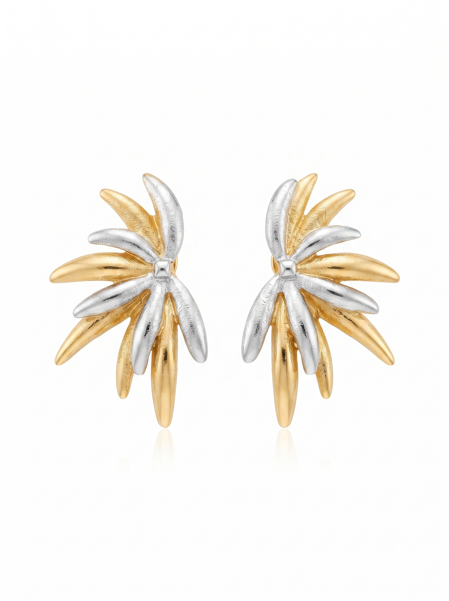 Gold &amp; Silver Palm Leaf Earrings | 18K Gold-Plated Demi-Fine Jewellery