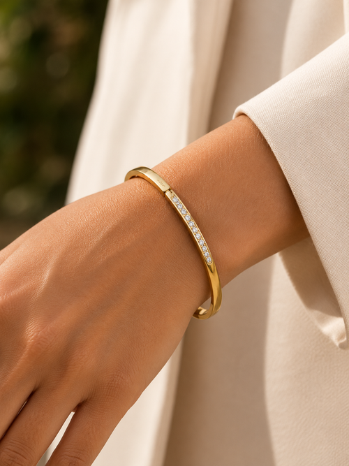 Crystal diamond gold bangel bracelet