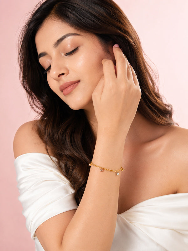 Anti-Tarnish Two-Tone Ball Charm Bracelet | 18K Gold-Plated Demi-Fine Jewellery