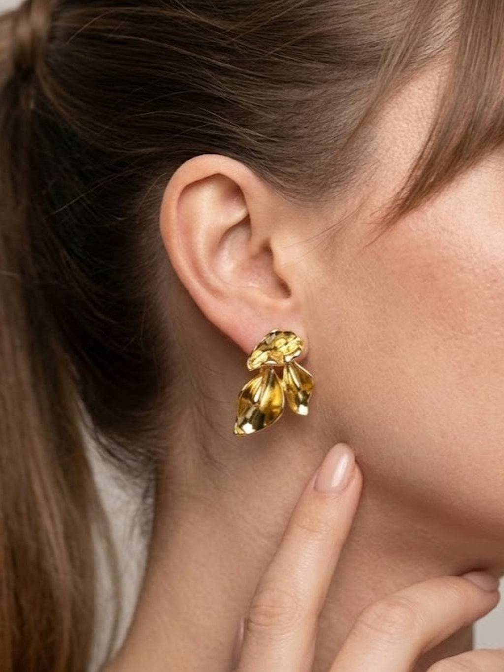 Golden Sculptural Leaf Earrings
