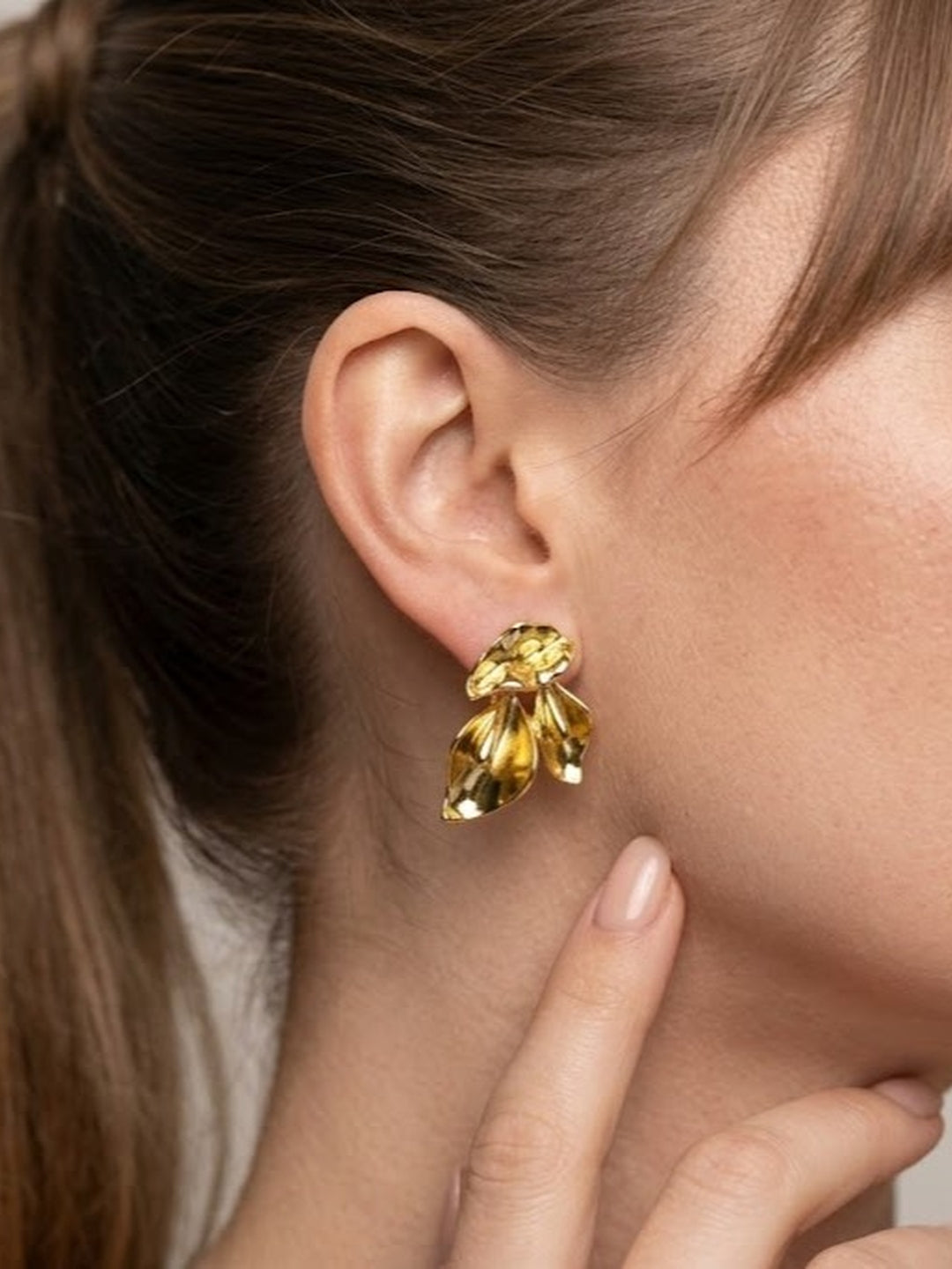 Golden Sculptural Leaf Earrings