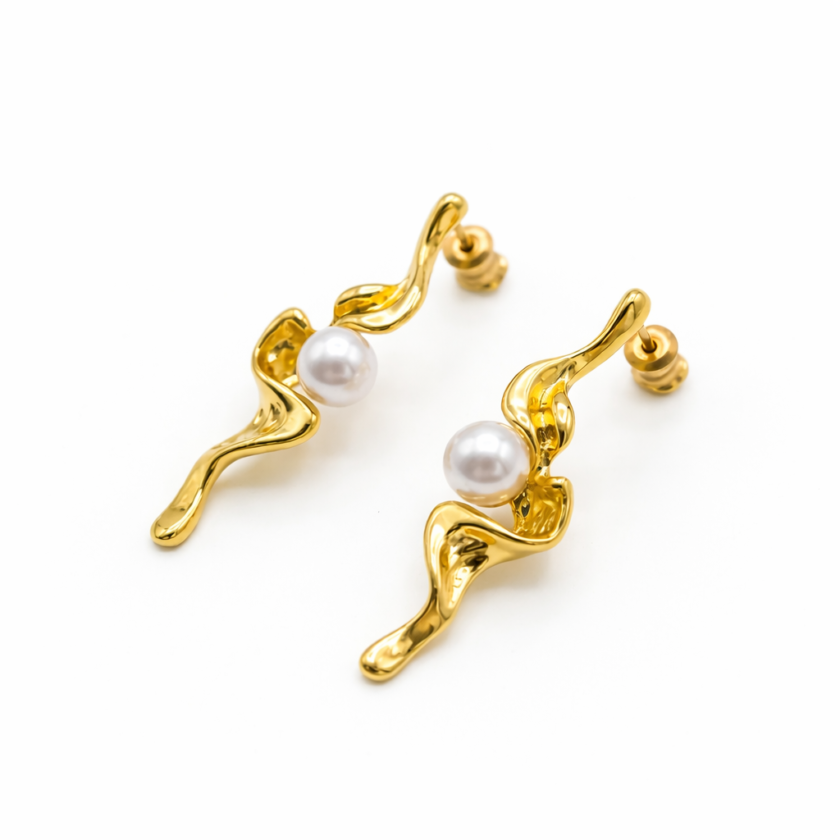 Twisted Gold pearl Statement Earrings