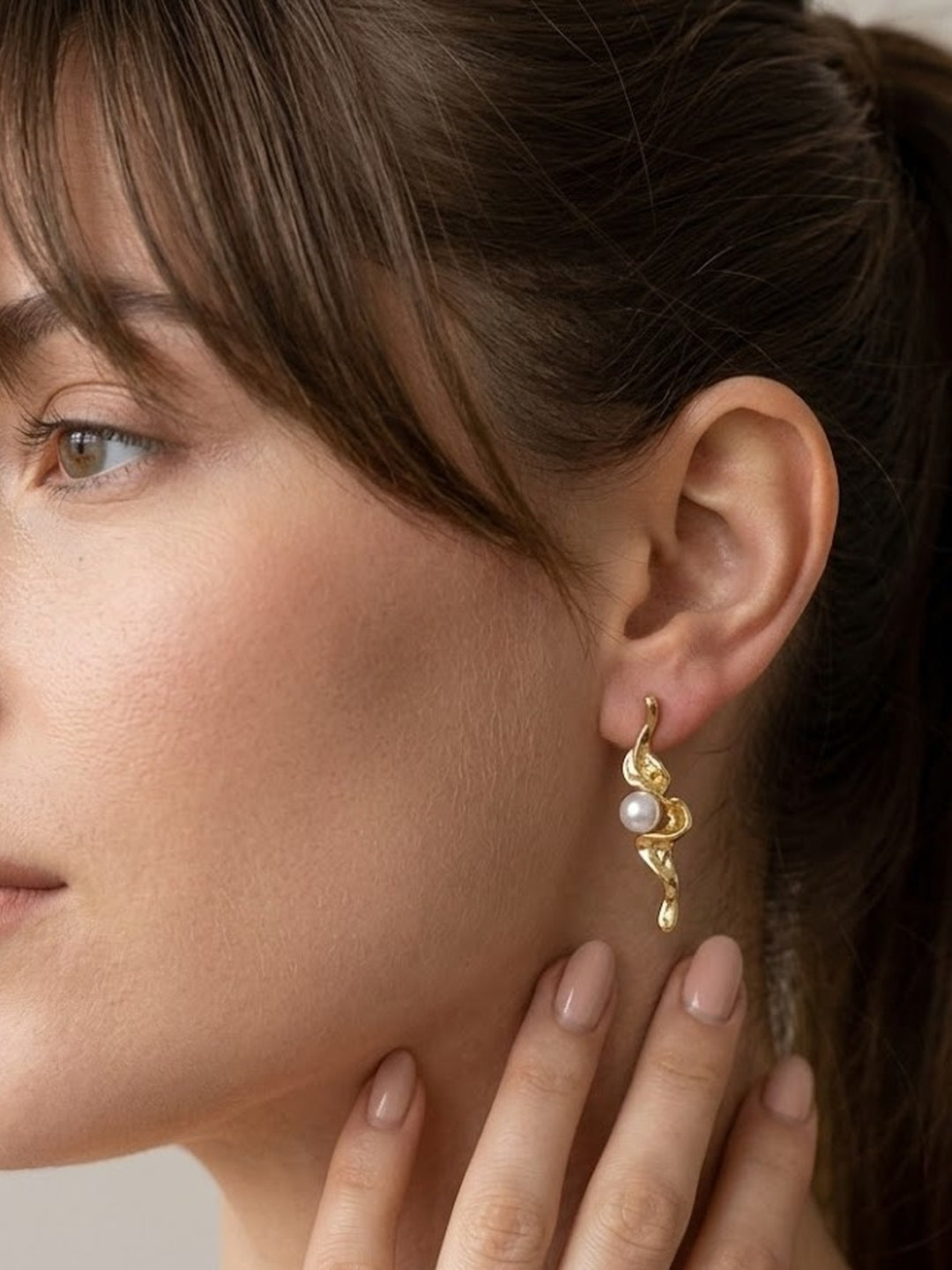 Twisted Gold pearl Statement Earrings