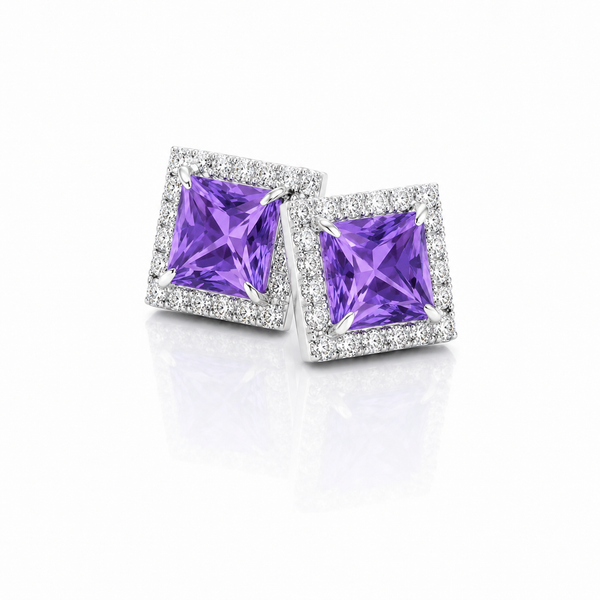 Violet Majesty Brass Stud Earrings – anti-tarnish silver earrings by Nesiy (view 2)