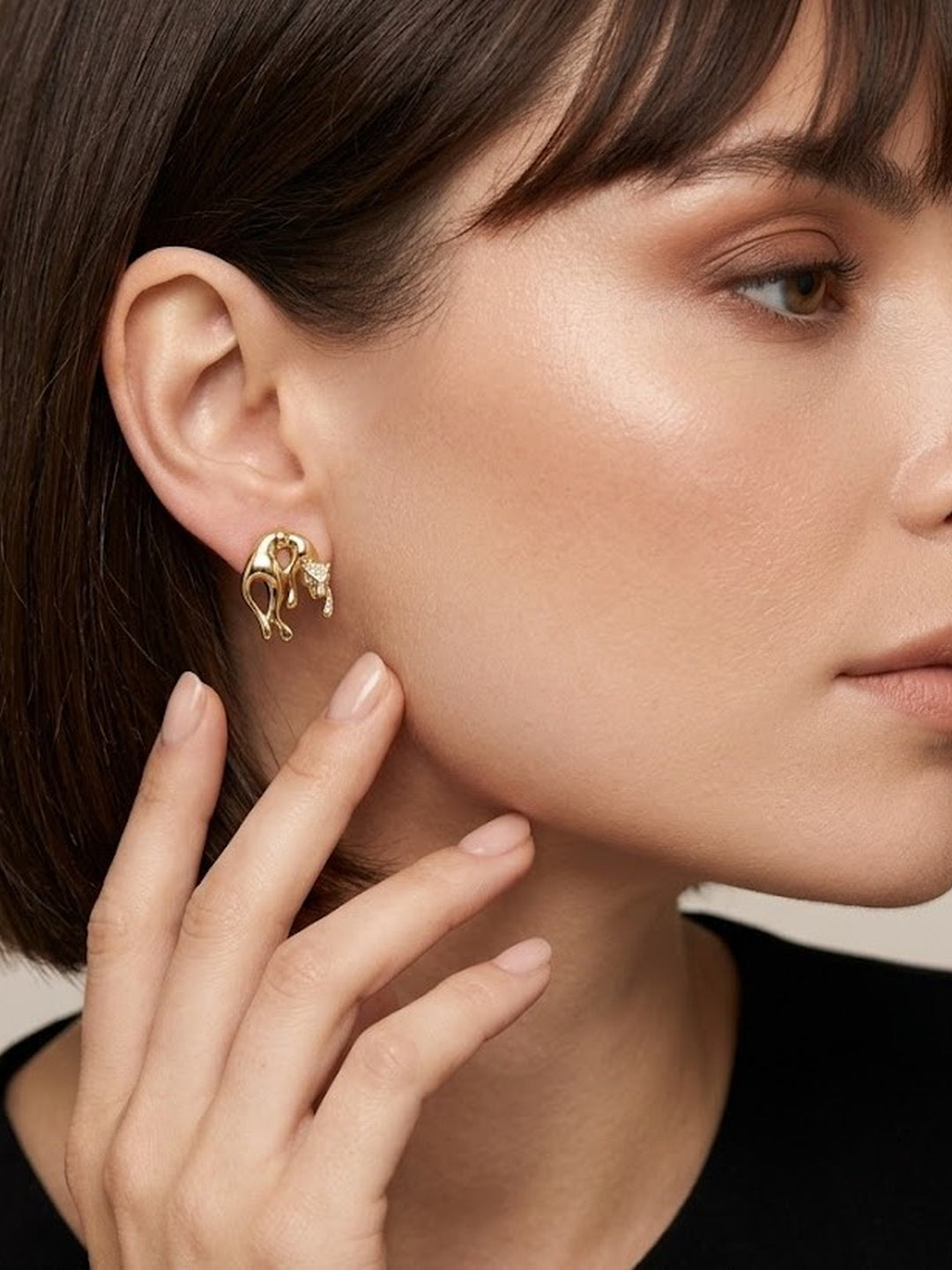 Golden Panther Stud Earrings
