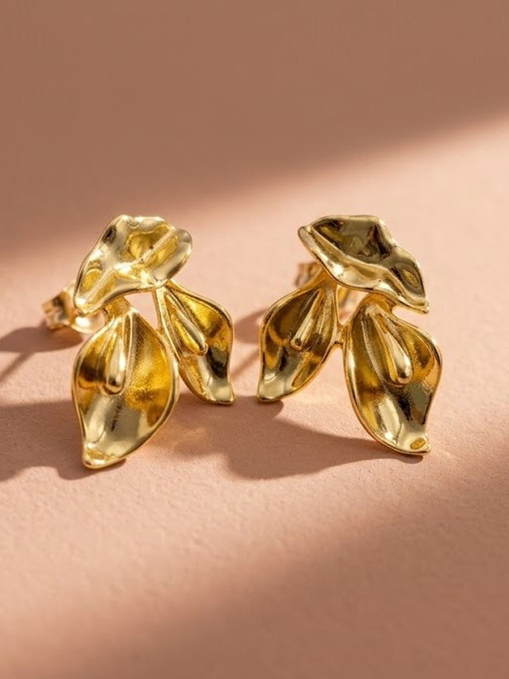 Golden Sculptural Leaf Earrings