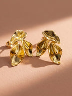 Golden Sculptural Leaf Earrings