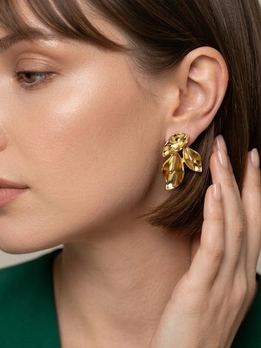 Golden Sculptural Leaf Earrings