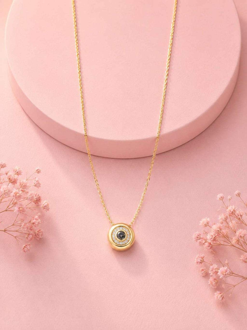 Round Halo Crystal Pendant Necklace | Anti-Tarnish 18K Gold-Plated Jewellery