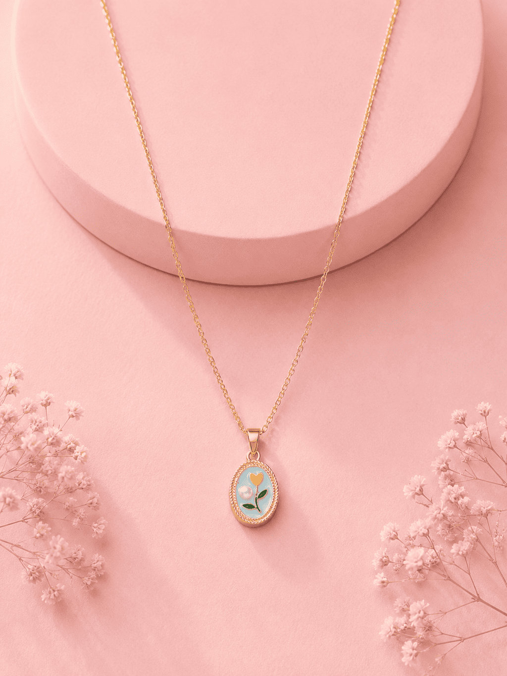 Oval Flower Pendant Necklace | 18K Gold-Plated Demi-Fine Jewellery