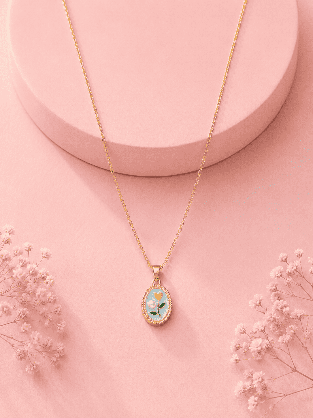 Oval Flower Pendant Necklace | 18K Gold-Plated Demi-Fine Jewellery