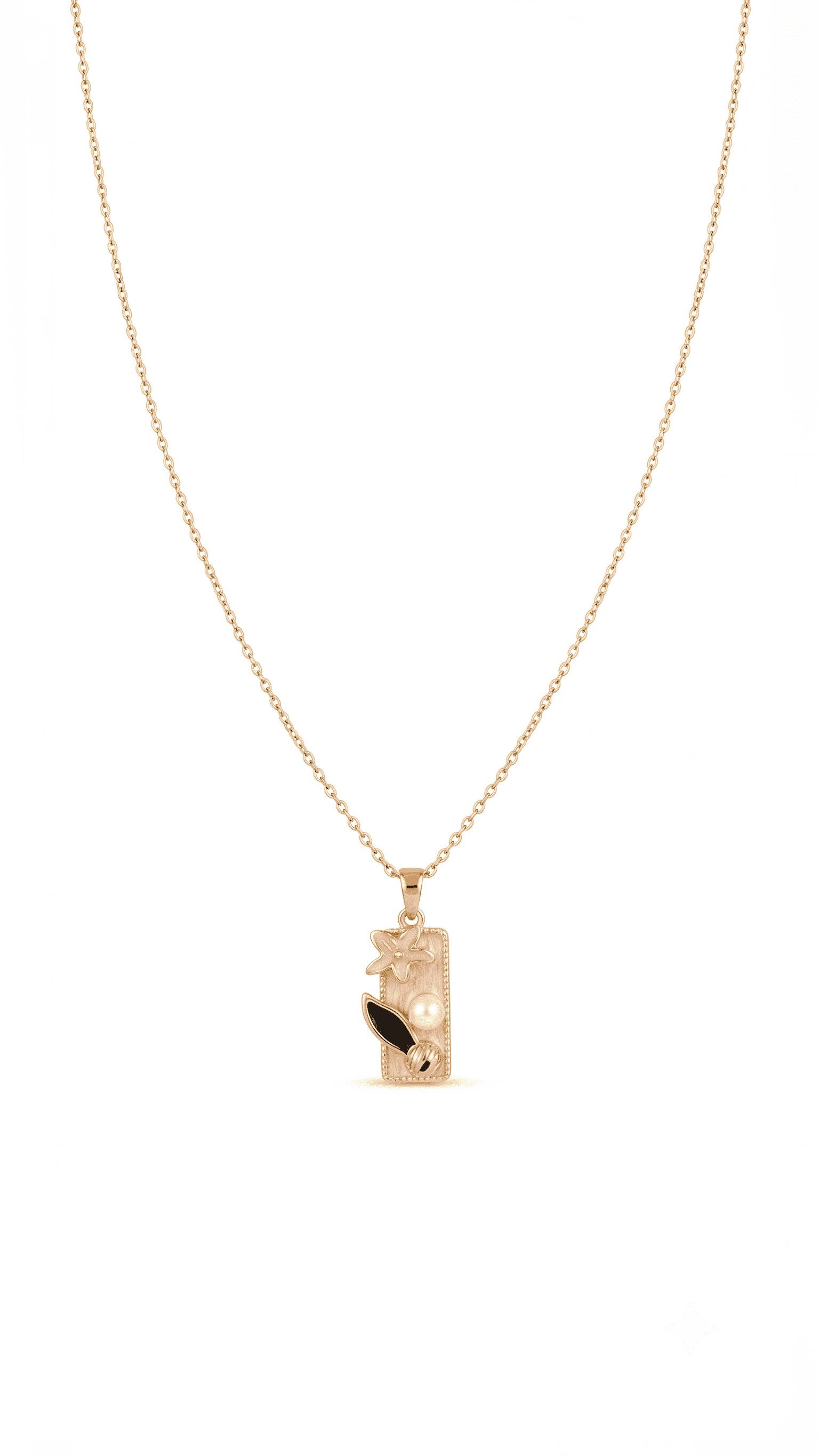 Gold-Plated Enamelled Pink Floral Themed Necklace