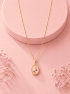Pink Floral Oval Pendant Necklace | Anti-Tarnish Gold-Plated Jewellery