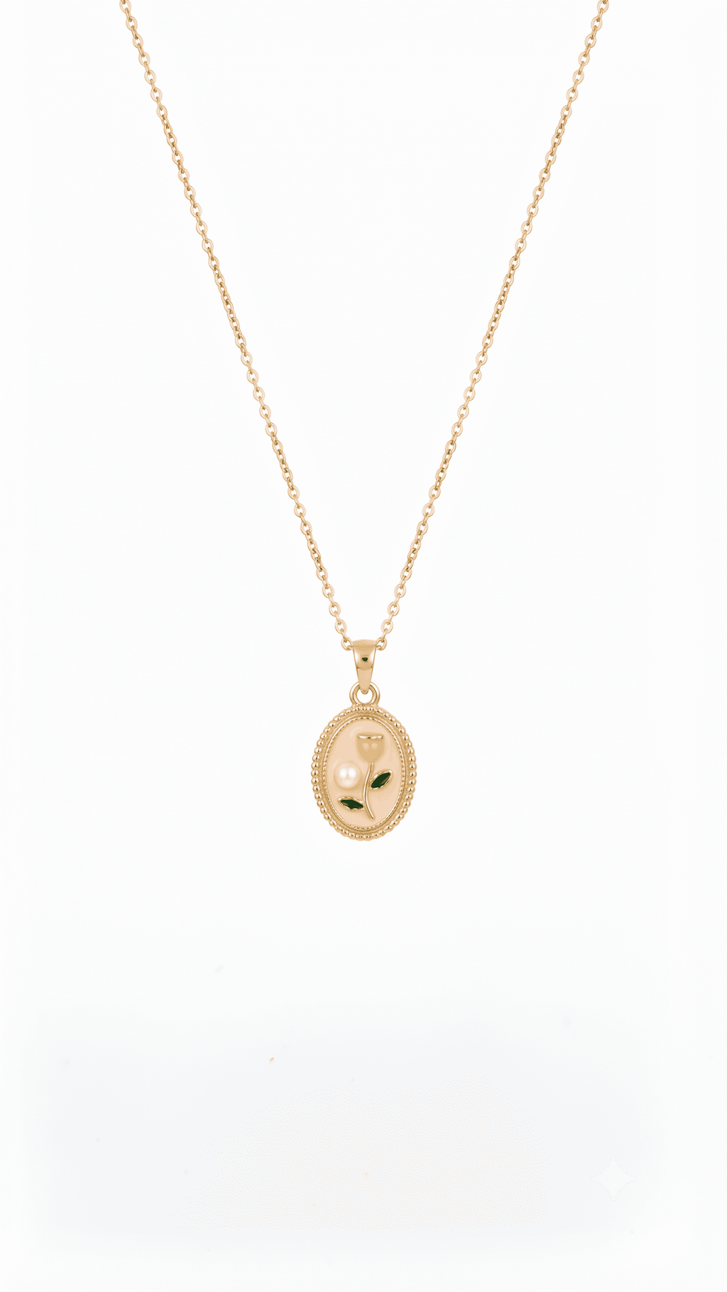 Pink Floral Oval Pendant Necklace | Anti-Tarnish Gold-Plated Jewellery