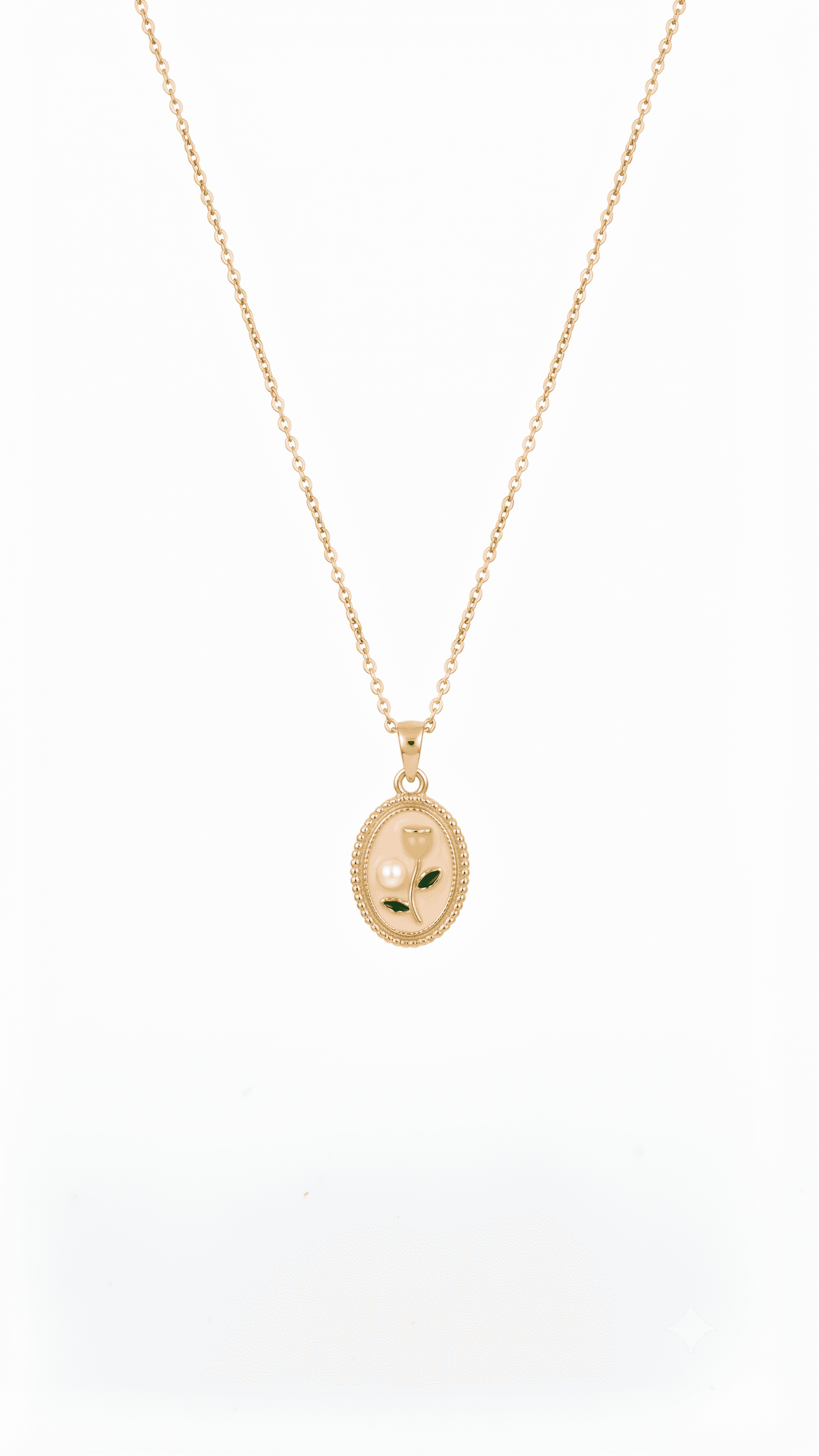 Pink Floral Oval Pendant Necklace | Anti-Tarnish Gold-Plated Jewellery