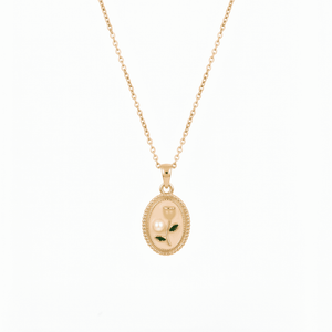 Pink Floral Oval Pendant Necklace – anti-tarnish gold necklace by Nesiy