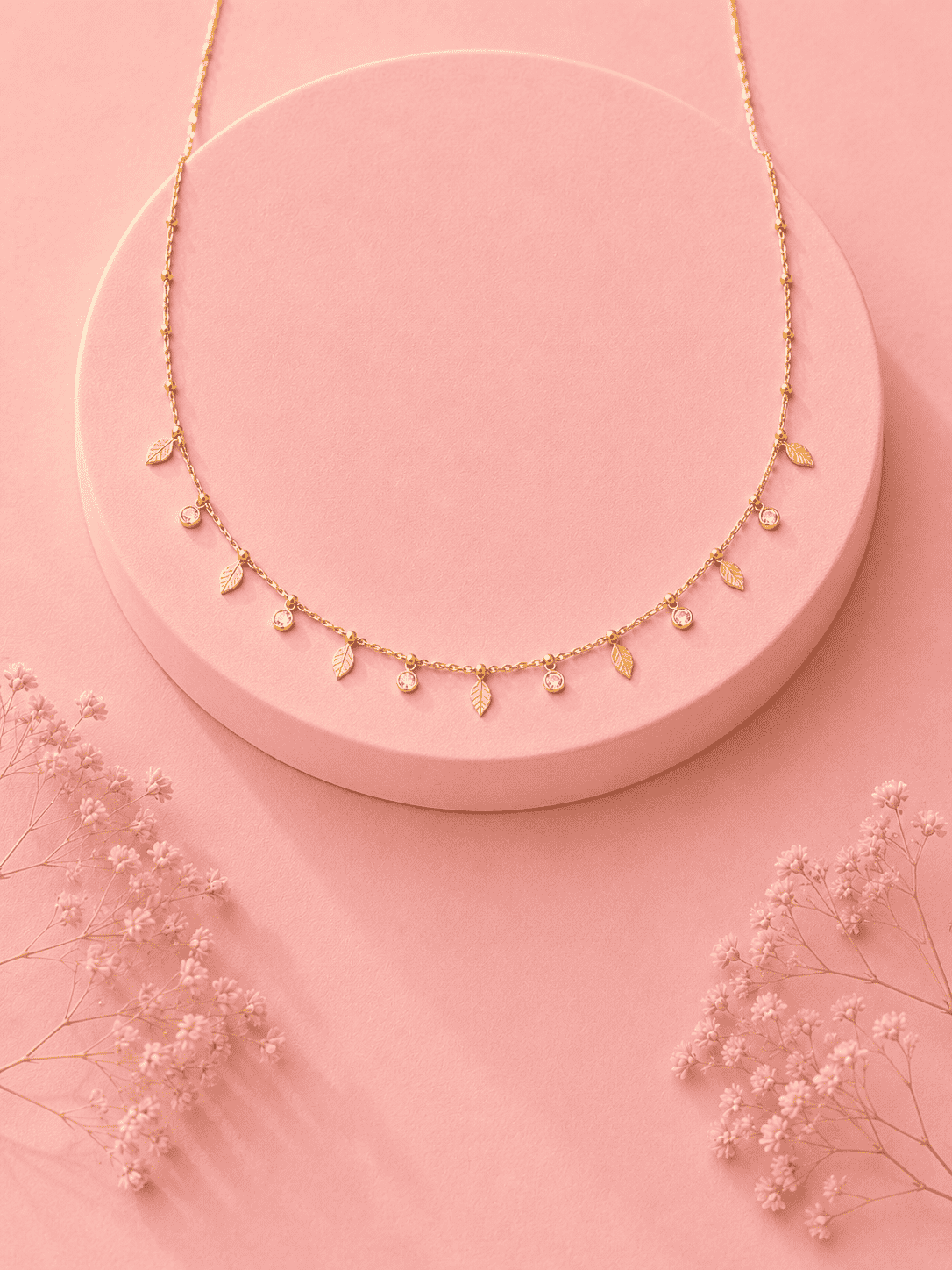 Leaf Charm Station Necklace | Anti-Tarnish 18K Gold-Plated Demi-Fine Jewellery