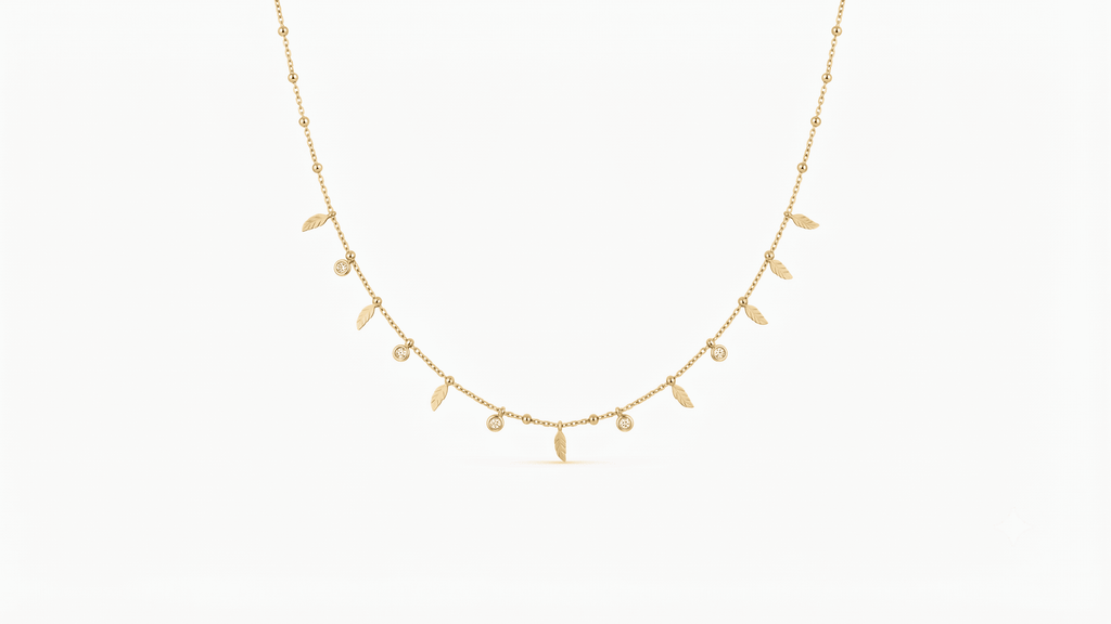 Leaf Charm Station Necklace | Anti-Tarnish 18K Gold-Plated Demi-Fine Jewellery