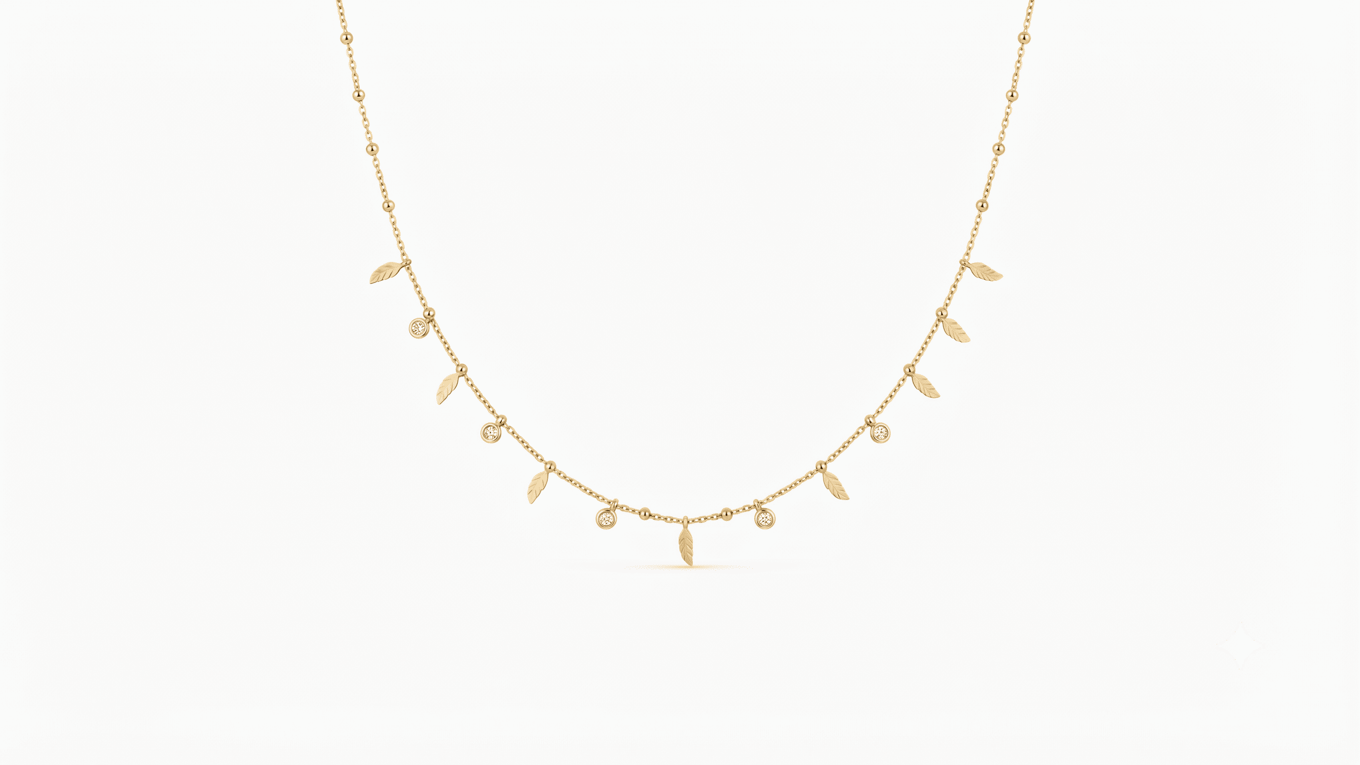 Leaf Charm Station Necklace | Anti-Tarnish 18K Gold-Plated Demi-Fine Jewellery
