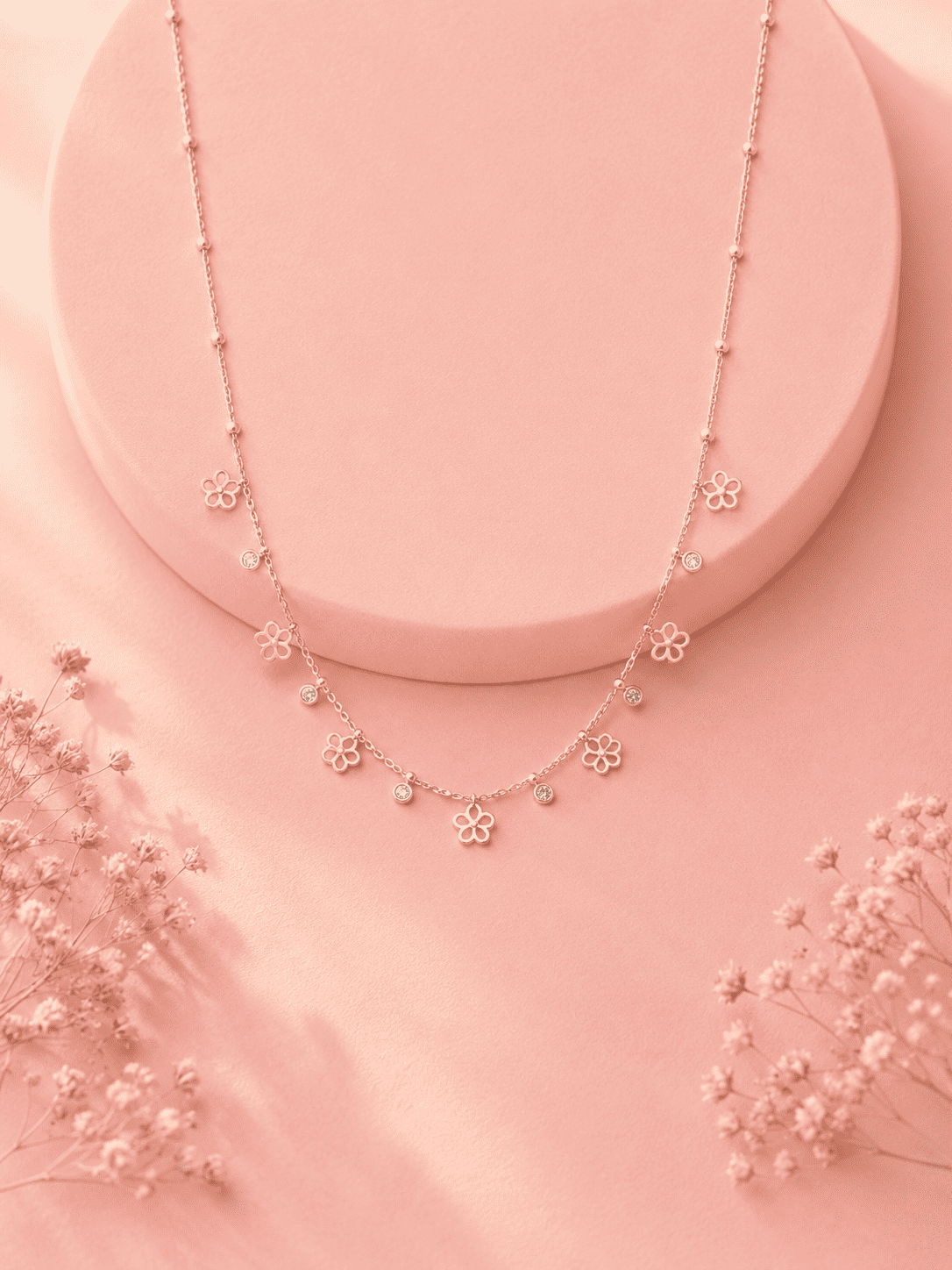Floral Station Chain Necklace | Anti-Tarnish Gold-Plated Jewellery