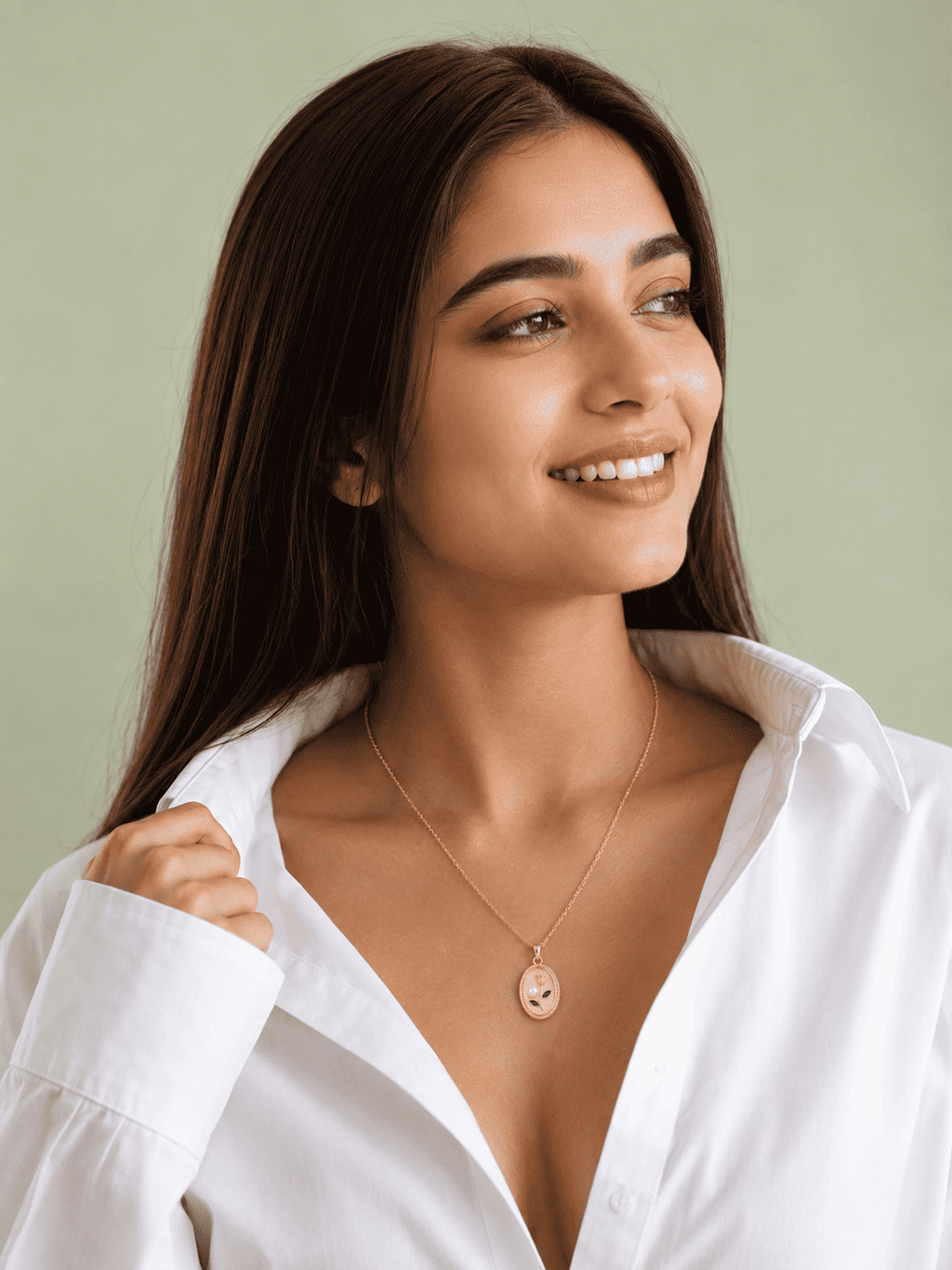 Pink Floral Oval Pendant Necklace | Anti-Tarnish Gold-Plated Jewellery