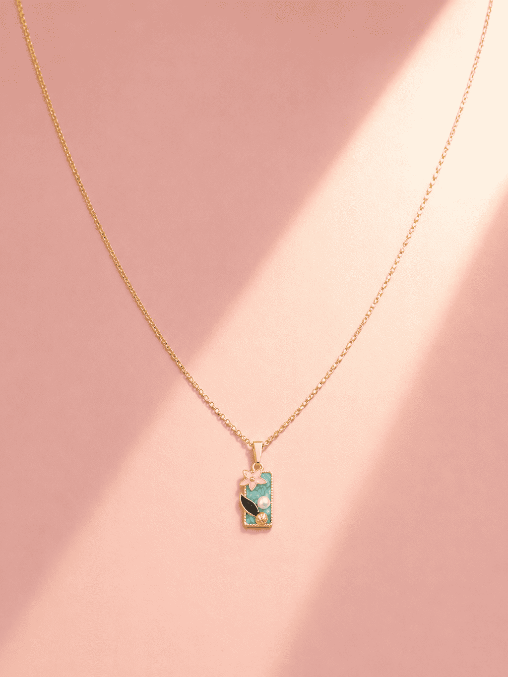 Green Enamel Flower Pendant Necklace | Anti-Tarnish Demi-Fine Jewellery