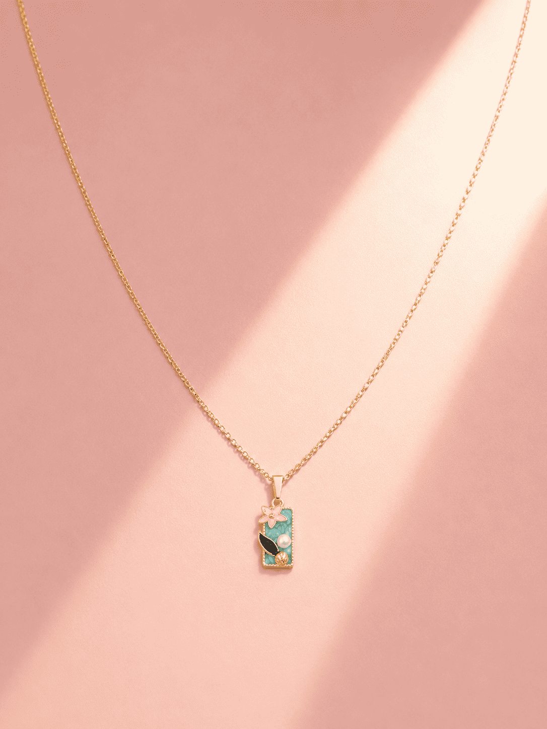 Green Enamel Flower Pendant Necklace | Anti-Tarnish Demi-Fine Jewellery