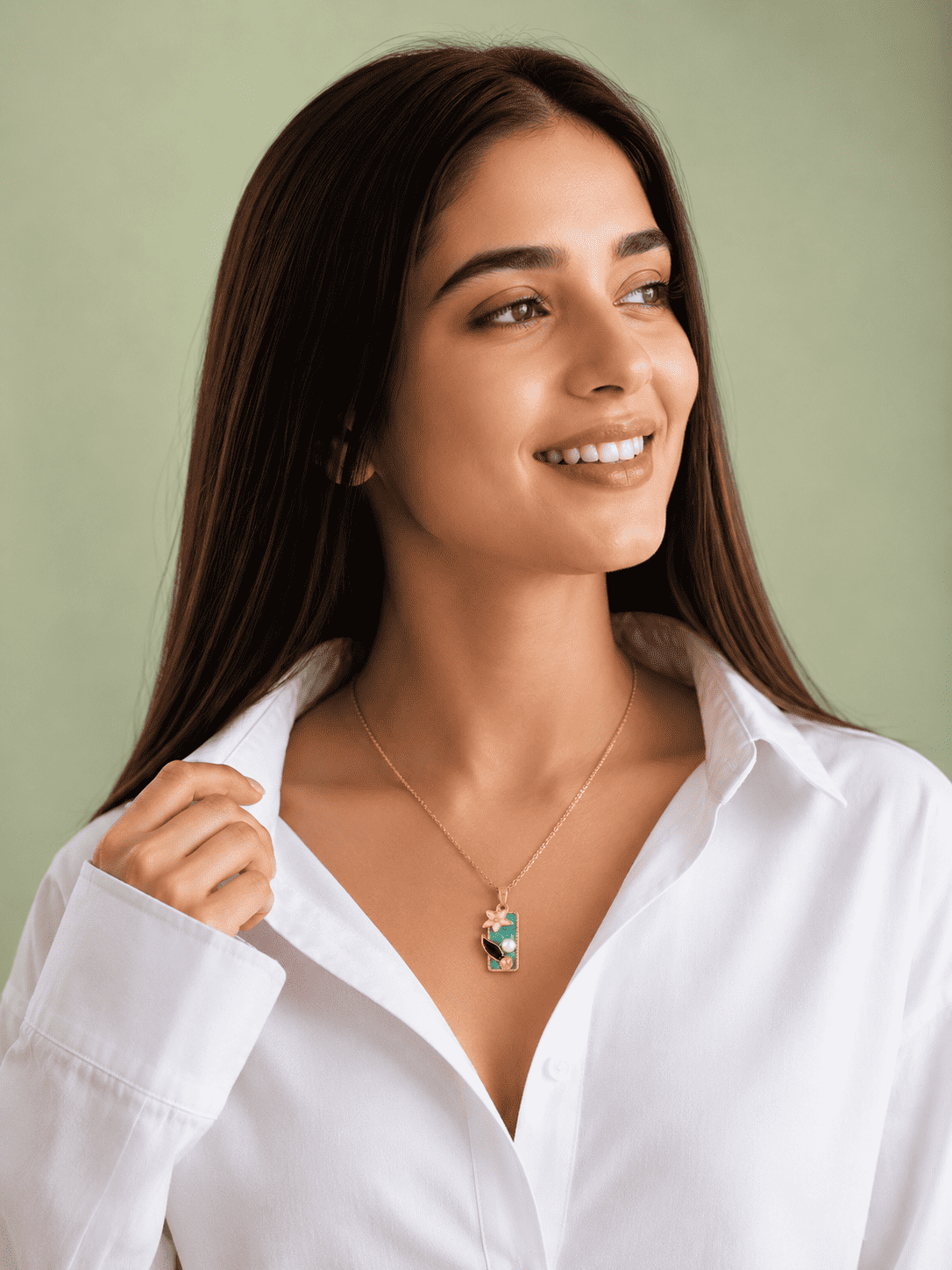 Green Enamel Flower Pendant Necklace | Anti-Tarnish Demi-Fine Jewellery