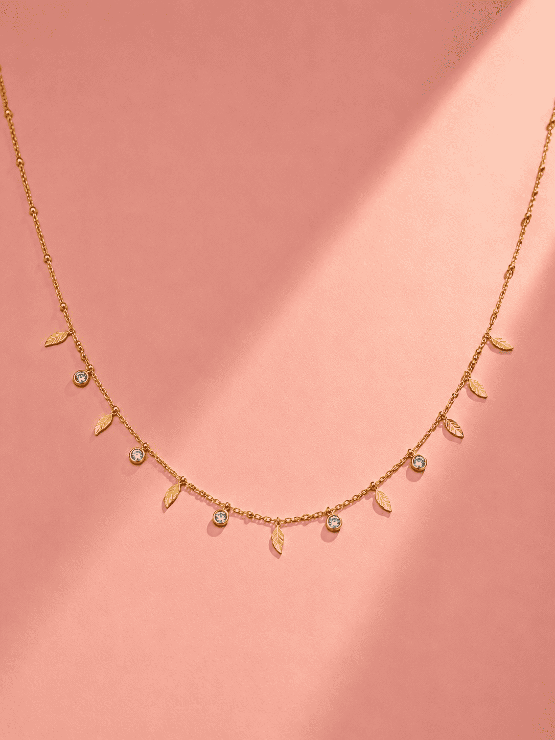 Leaf Charm Station Necklace | Anti-Tarnish 18K Gold-Plated Demi-Fine Jewellery