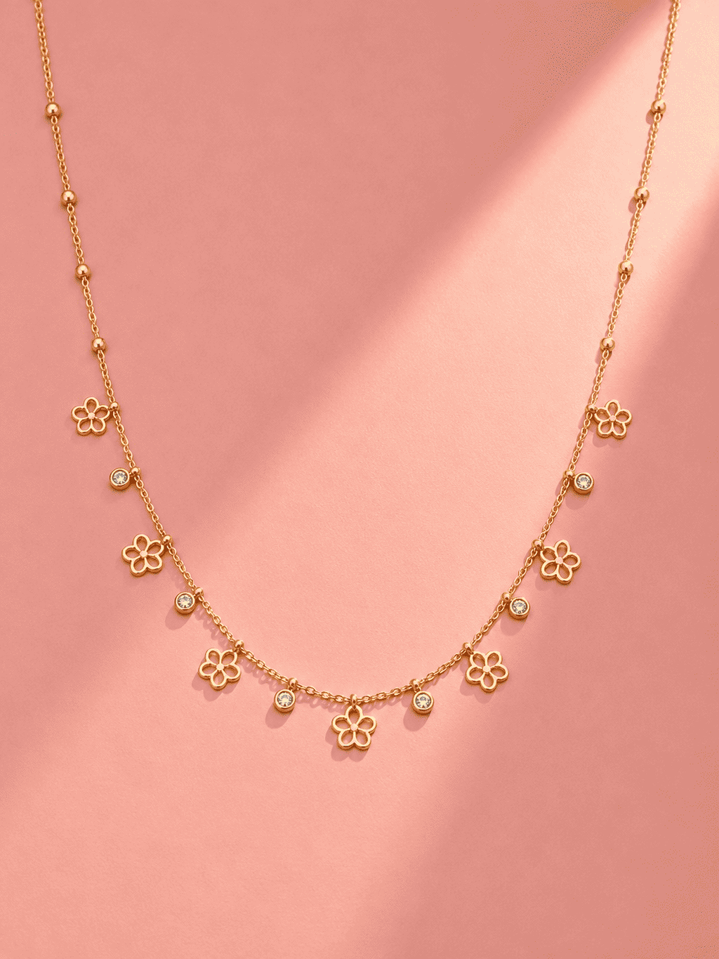 Floral Station Chain Necklace | Anti-Tarnish Gold-Plated Jewellery