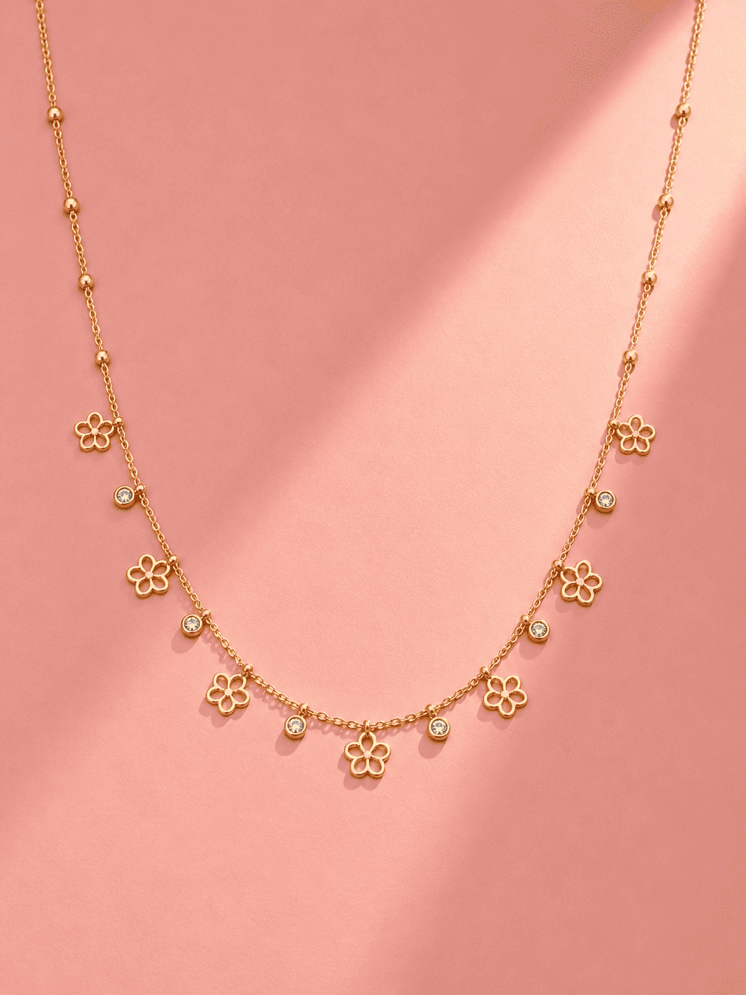Floral Station Chain Necklace | Anti-Tarnish Gold-Plated Jewellery
