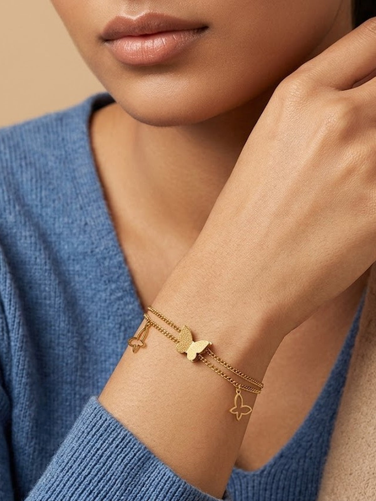 Golden Butterfly Layered Bracelet