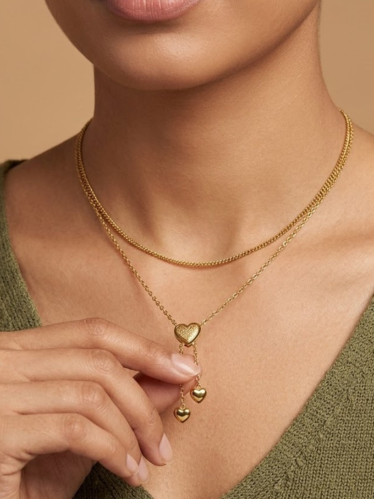 Double layered golden heart necklace