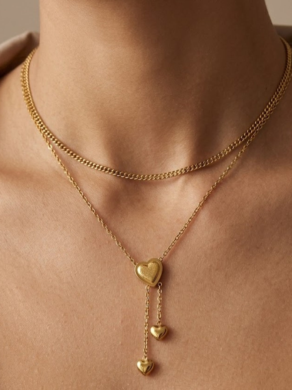 Double layered golden heart necklace