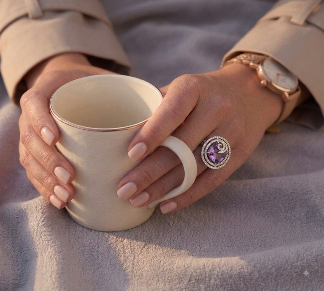Violet Diamond Serenity Ring – anti-tarnish silver ring by Nesiy (view 3)