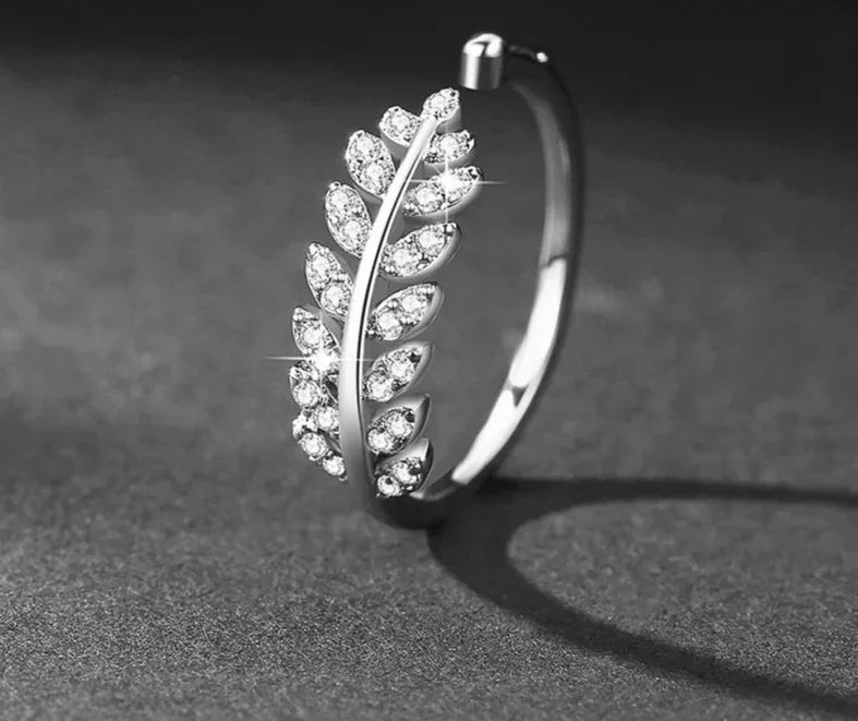 Silver Zircon Leaf Dance Ring