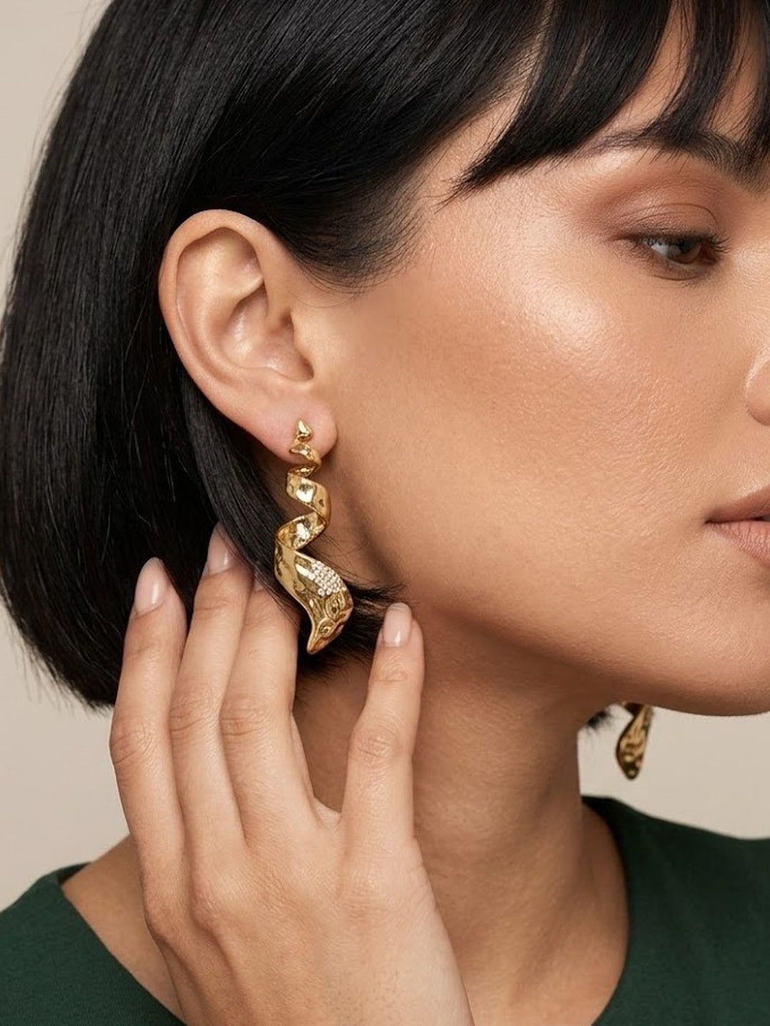 Golden Twisted Wave Earrings