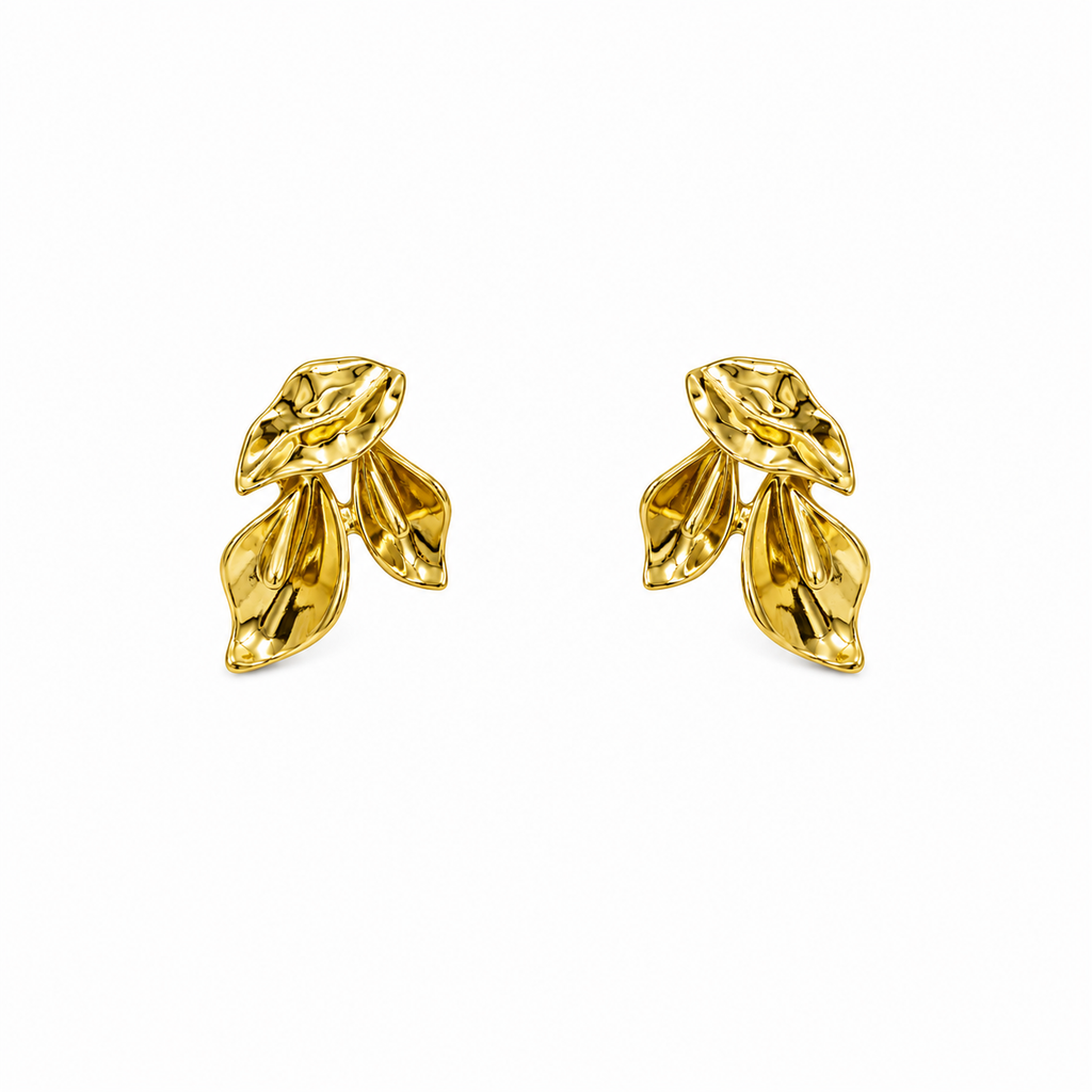 Golden Sculptural Leaf Earrings