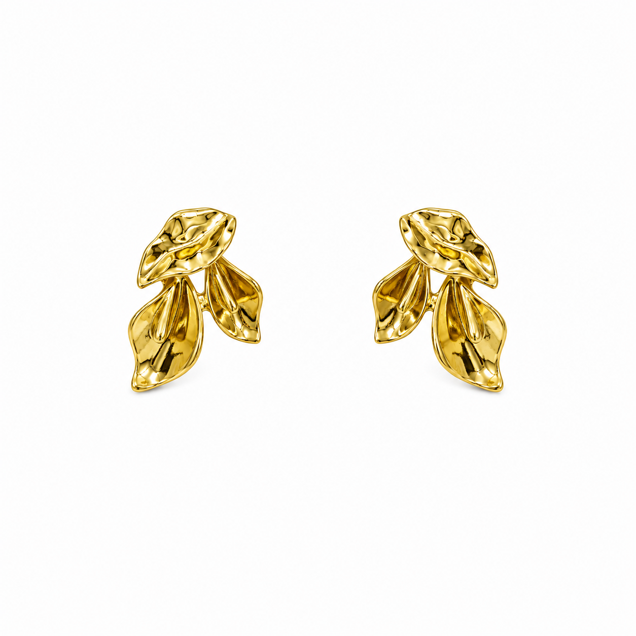 Golden Sculptural Leaf Earrings