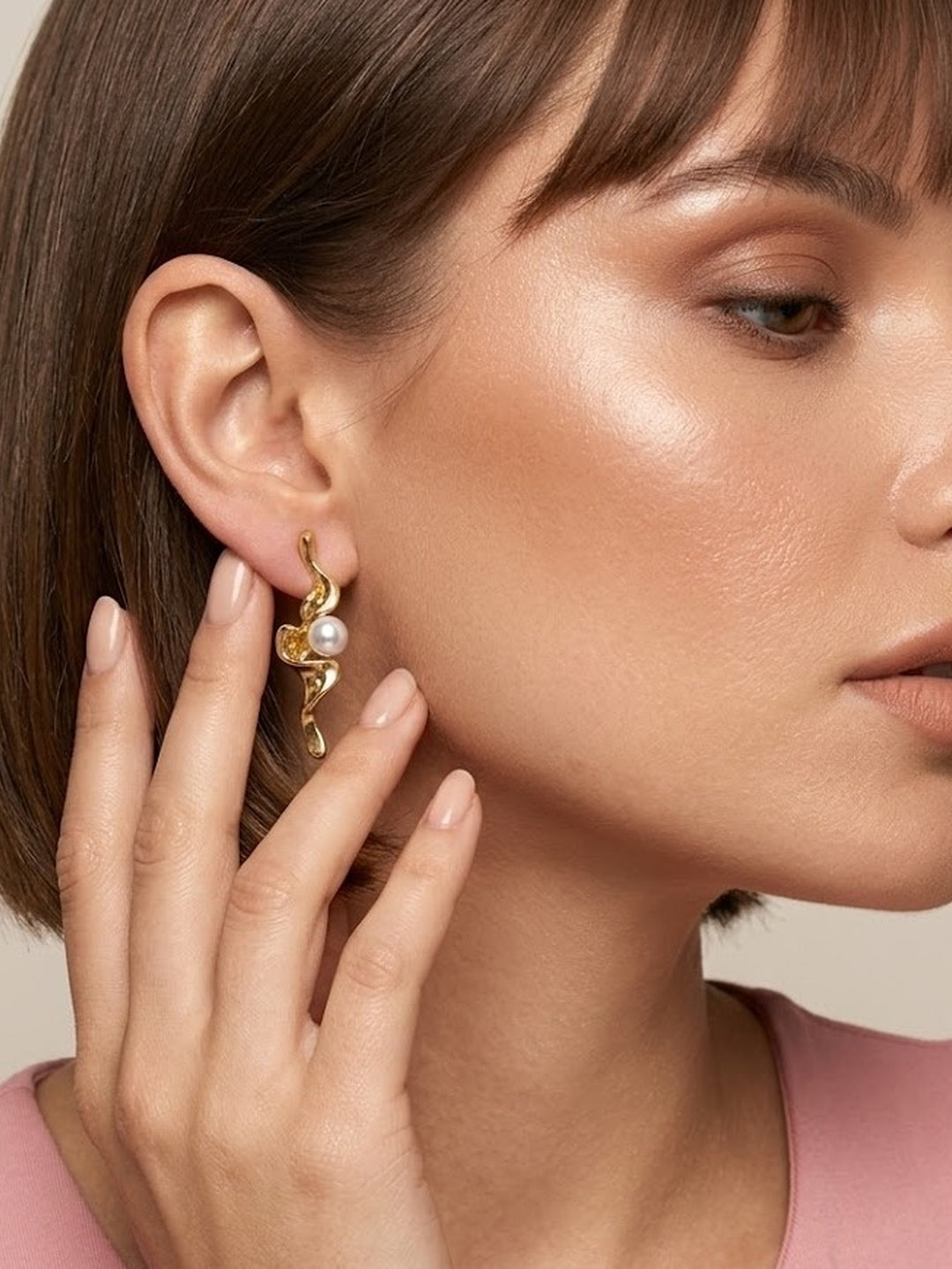 Twisted Gold pearl Statement Earrings