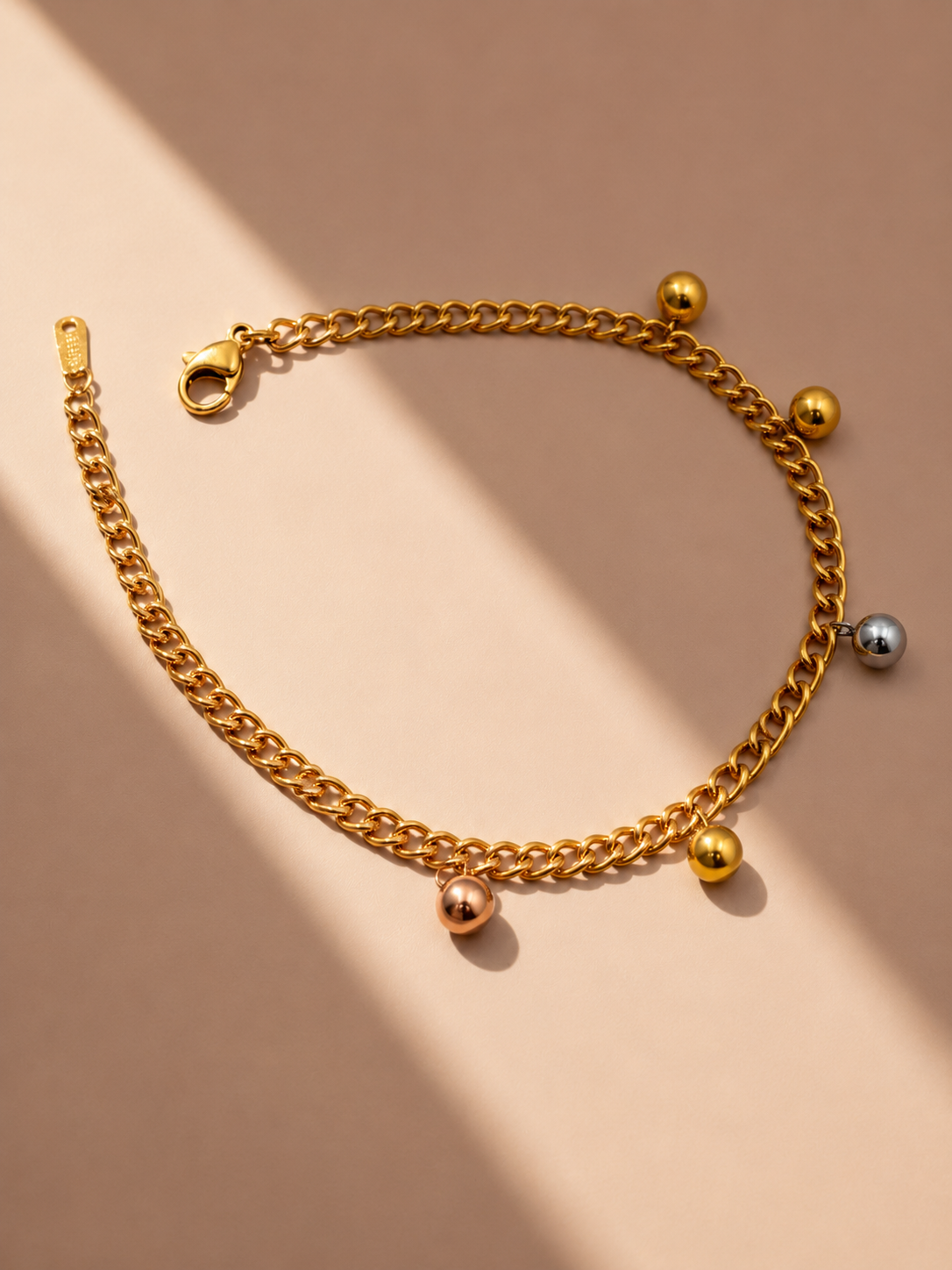 Anti-Tarnish Two-Tone Ball Charm Bracelet | 18K Gold-Plated Demi-Fine Jewellery