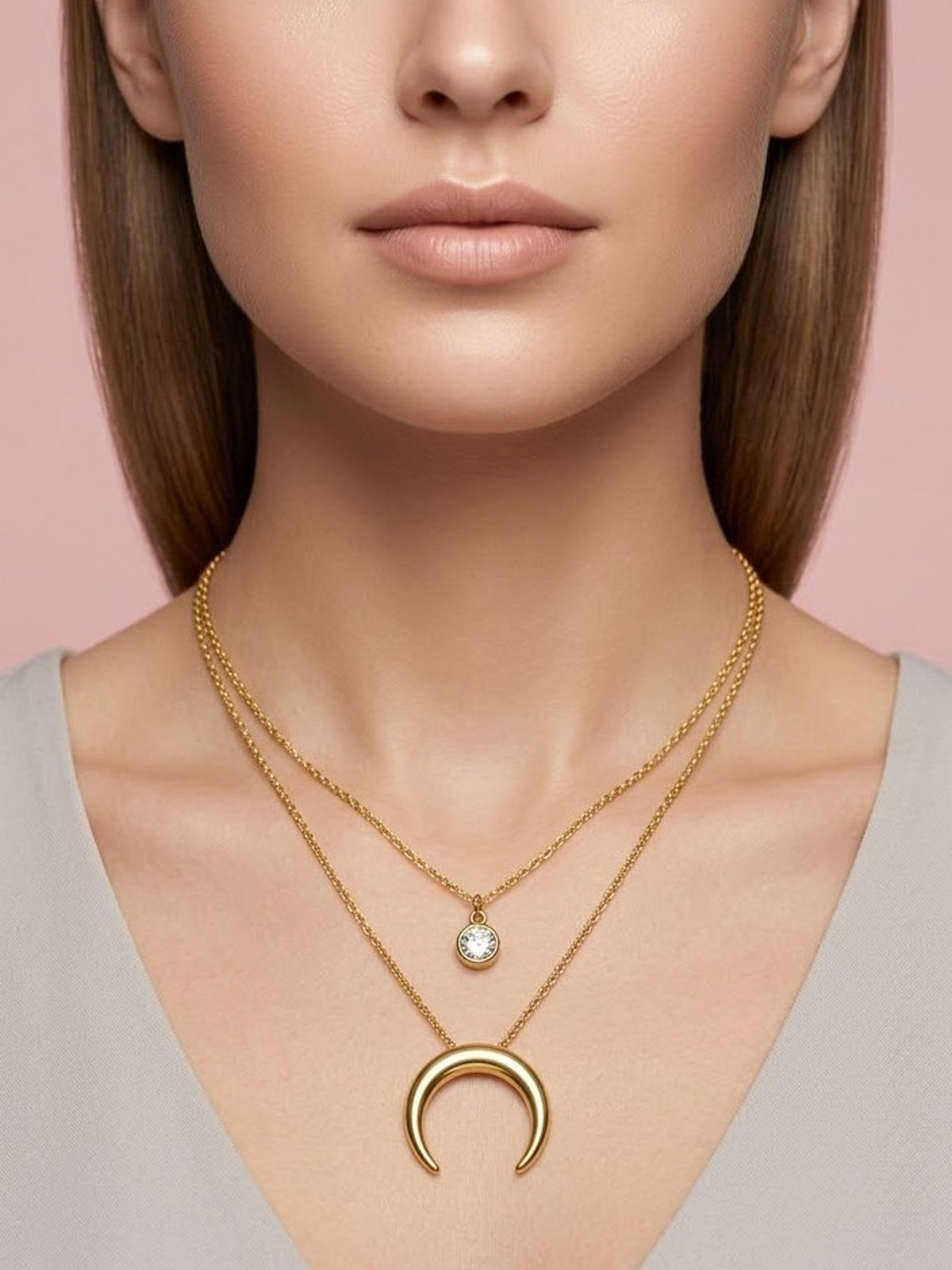 Crescent moon layered neckalce