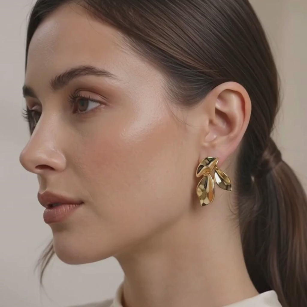 Golden Sculptural Leaf Earrings